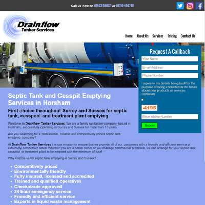 Screenshot of Drainflow Tanker Services website.