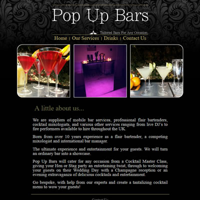 Screenshot of Pop Up Bars website.