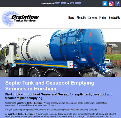 Septic Tank Emptying Screenshot of Drainflow Tanker Services website