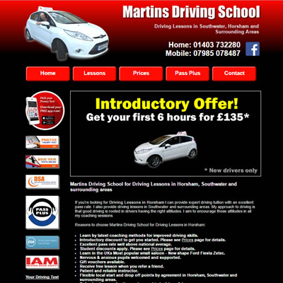 Screenshot of Martins Driving School website.